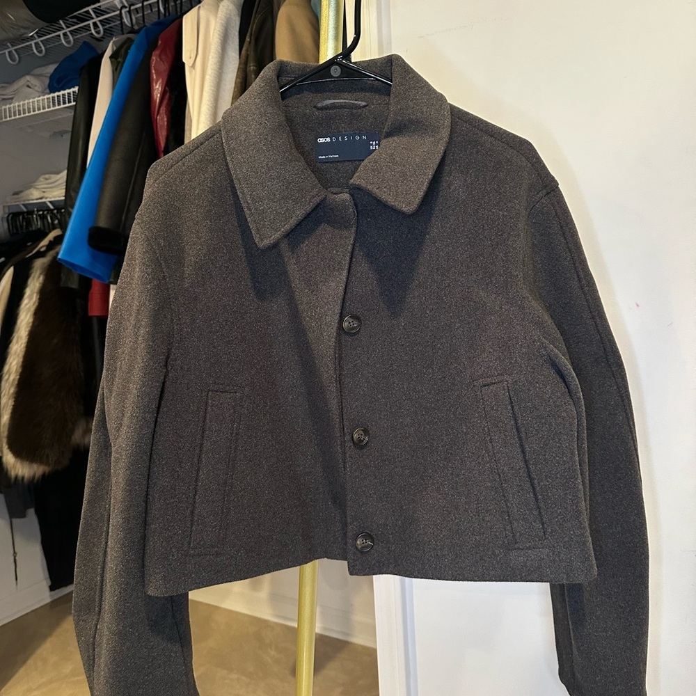 Asos Design Top Collar Jacket in Charcoal